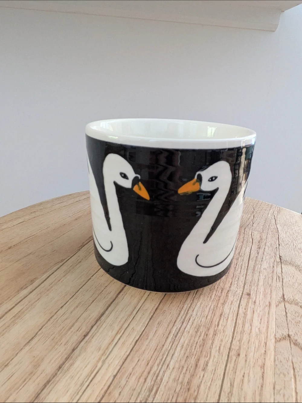 Ceramic Black Swan Mug - White Swans